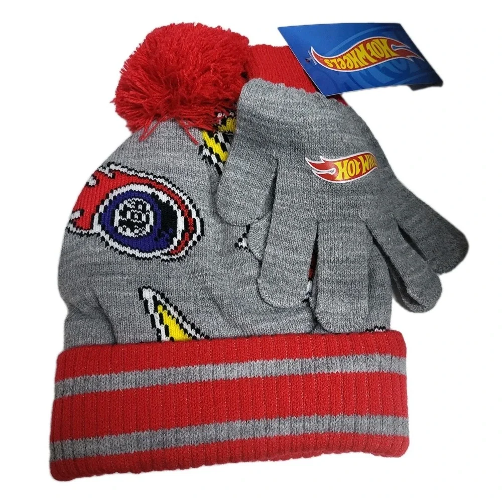 Hot Wheels Boys' Beanie Hat & Gloves Set NWT Winter Wear